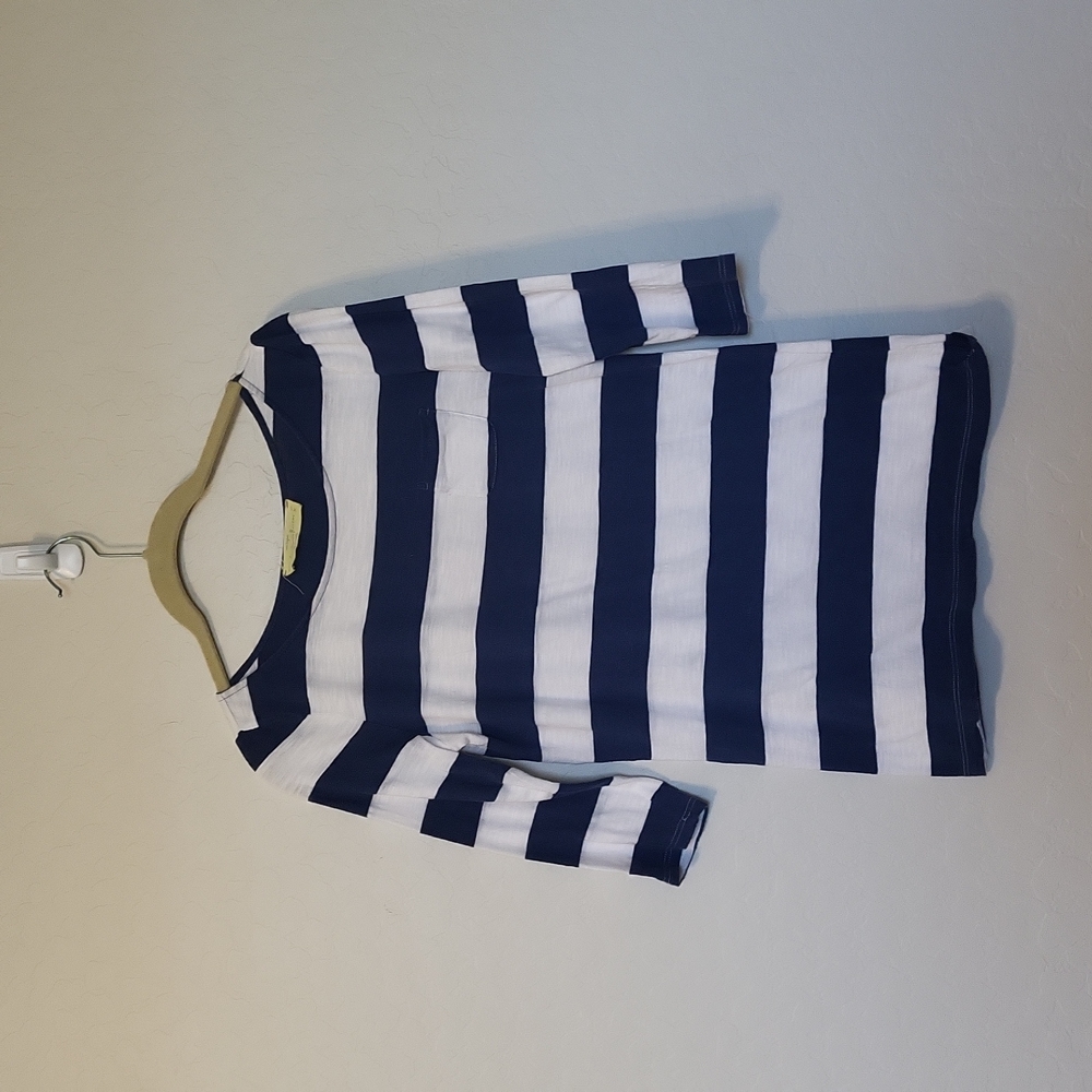 Ann Taylor Loft Sunwashed Bateav Striped Blue White 3/4 Sleeve Size XS